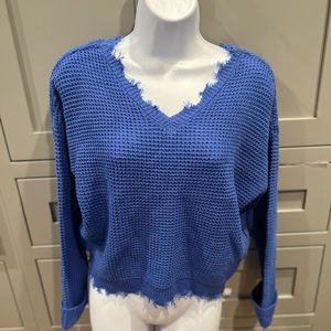 Royal Blue Waffle Fringe Sweater NWOT